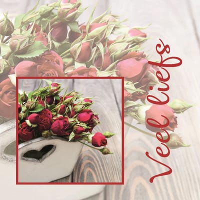 Luxe Bloemenkaartje - "Veel Liefs" - Cadeaukaartje - 20 Stuks - Bedankt Kaartjes - Bloemen - 7x7cm - Met Boorgaatje
