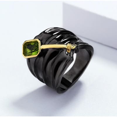 Zilver Tweekleurig Ingezette Topaas Groene Zirkonia Ring Speciaal Ontwerp Zwart Goud Verlovingsring Sieraden Cadeau 10 black