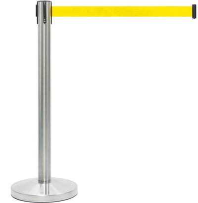 GJ Floors - Afzetpaal met trekband | Geborsteld Chroom - Geel - Hoogte: 92 cm - Lengte: 200 cm - Steel diameter: 5,1 cm