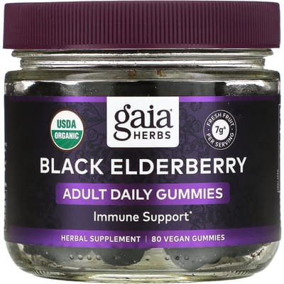 Gaia Herbs, Everyday Elderberry Immunity Strengthening Gummies, 80 veganistische gummies