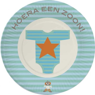 Feestborden \'\'hoera Een Zoon\'\' 8 Stuks Blauw 18 Cm