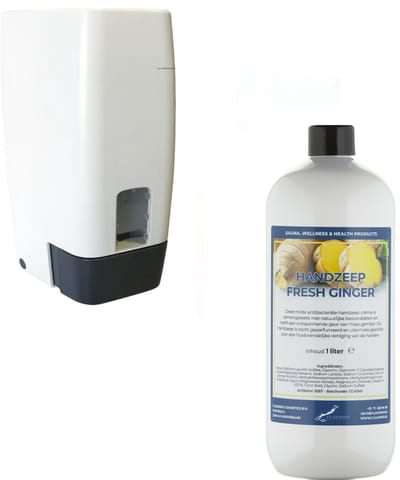 Zeepdispenser 1 liter kunststof hervulbaar + 1 liter handzeep Fresh Ginger