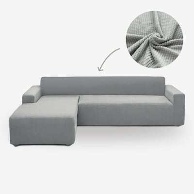 BankhoesDiscounter Knitted Bankhoes – Hoekbank – M3 (175-220cm) – Bankbeschermer – Zetelhoes & Zetelbeschermer - Bankhoezen voor Hoekbank - Sofa Cover - Lichtgrijs