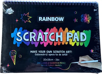Craft Universe - Regenboog Kras Papierblok Samen met 2 Kraspennen - Rainbow Scratch Pad 24 stuks x 20 x 28 cm – Creatief Krasboek voor Kinderen (3+)