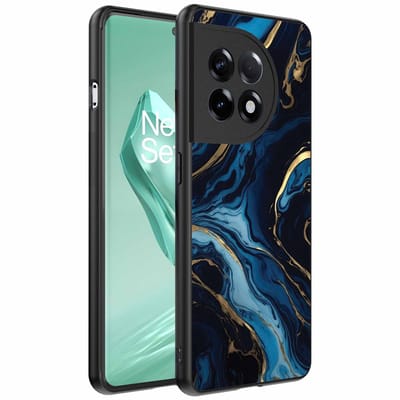 Geschikt voor OnePlus 12R Telefoonhoesje met marmer opdruk - TPU backcover case gold blue marble design - Goud Blauw - Smartphonica geschikt voor OnePlus 12R