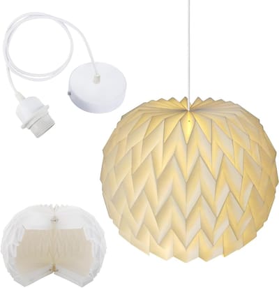 Origami lampenkap van papier met E27 lampfitting en kabel voor moderne decoratie in woonkamer, eetkamer en slaapkamer, Scandinavisch design