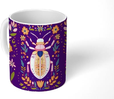 Mok - Koffiemok - Kever - Felgekleurd - Bloemen - Bladeren - Mokken - 350 ML - Beker - Koffiemokken - Theemok