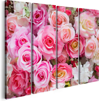 Artaza Canvas Schilderij Vierluik Roze Rozen Achtergrond - Bloemen - 160x120 - Groot - Foto Op Canvas - Canvas Print