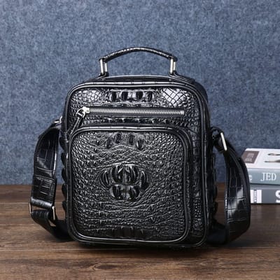 Herentas met krokodillenbotpatroon, Enkelvoudige schouderband, Modieuze Herentas met Grote Capaciteit, Multifunctionele Rugzak, Hand- en Crossbodytas zwart