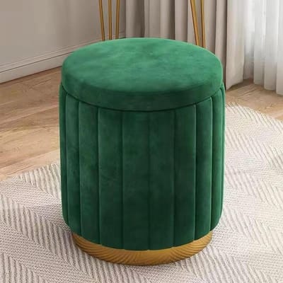 Opbergpoef Rond - Ottomaanse Stoel - Woonkamer Organisatie - Vergulde Basis - 34x34x44 cm - Donkergroen