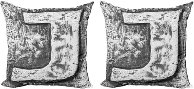 ABAKUHAUS Letter J Kussenhoes Set – 2x45x45 cm – Zwart-Grijs, Dubbelzijdig bedrukt, Rits