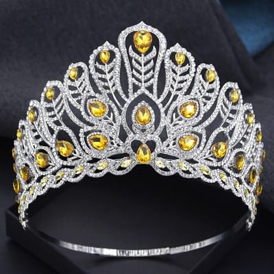 Verstelbare Maat Hoge Tiara's en Kronen Grote Bruiloftstiara voor Bruid Hoofddeksel Prinsessenfeest Schoonheidswedstrijd Haarjuwelen Bruidskroon gray