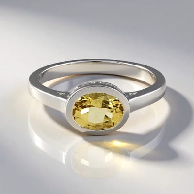 Cavill - Zilveren ring met gele beril 1,345 ct - 925 Sterling zilver platina geplateerd - Ovaal briljant geslepen 9x7 mm - Elegant design