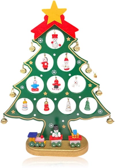 Peysaitr - Houten kerstboomversieringen - met mini-ornamenten - kerstversiering - voor feestdecoraties, tafeldecoratie thuis - Kerstmis - 27x21cm - Groen - 1 stuk