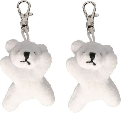 Nature Planet pluche IJsbeer knuffel sleutelhanger - 2x - wit - 6 cm - Speelgoed dieren sleutelhangers