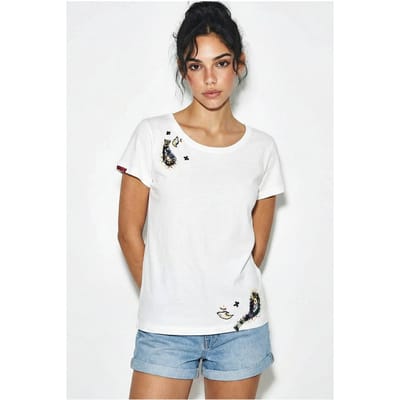 Geborduurd U-Kraag Basis T-Shirt