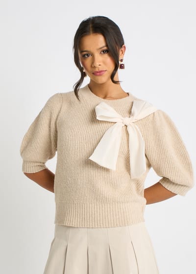 Mocha Chiffon Bow gebreide trui