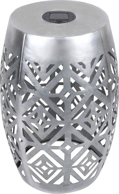 Teamson Home Bijzettafel voor Tuin - 2-in-1 Ronde Grote LED Lantaarn & Tafel - Zilver - 31,1cm