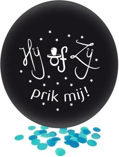 Partyxplosion - Gender reveal ballon BLAUW - Hij of Zij - Prik mij - 60cm