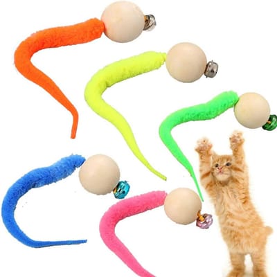 5 stuks Interactieve Kat Worm Bal met Bel Grappige Wiebelballen Kat Bel Speeltje Kleurrijk Katten Speeltje beige