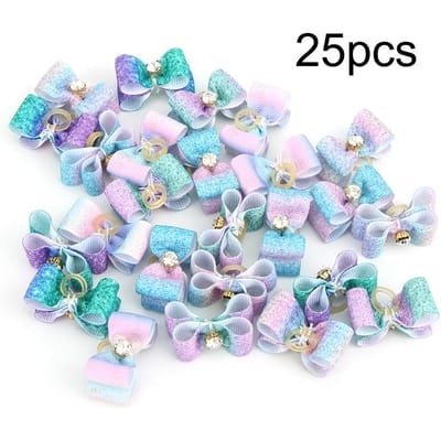 25 Pièces Animal de Compagnie Rampe Dégradée Nœuds Papillon Nœuds Accessoires de Toilettage pour Chat Chien Moyen Petit white