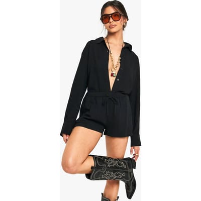 boohoo Dames Premium Linnen Shorts | Zwart | Maat: 36