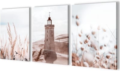 Muurschilderingen set - Wanddecoratie - Woonkamer decoreren - Klaar om op te hangen - 30 x 40 cm - Beige