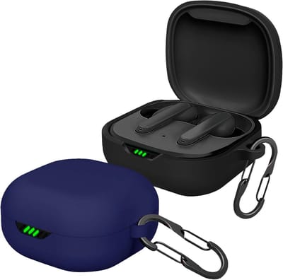Hoesje voor oortjes, ultradun, schokbestendig, van vloeibaar siliconen, opbergtasje voor Bluetooth-oortjes, zwart en blauw