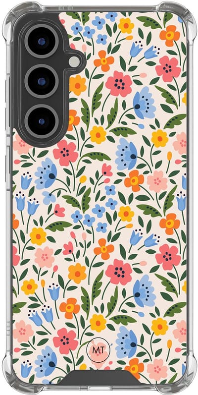Hoesje (shockproof) geschikt voor Samsung Galaxy S24 FE - Romantische bloemen - Extra sterke case - TPU/polycarbonaat - Bloemen - Multi, Transparant