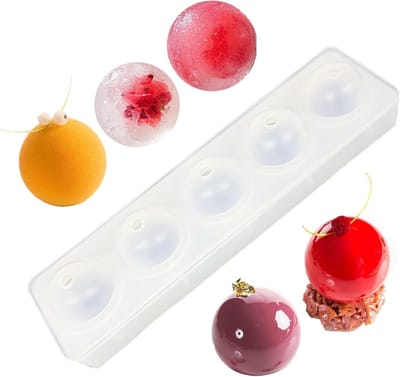 Siliconen 3D Balvorm met 5 Gaten en Deksel, BPA-vrij, Ideaal voor IJsballen, Chocolade en Mousse (Diameter 48 mm)