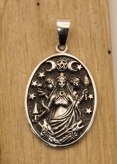 Hanger van 925 zilver goden met wolven, 2 manen en pentagram - sterling zilveren hangertje van 3 goden- zilveren hangers godin- pendant gods silver - aparte zilveren hangers - mannen en vrouwen hangers van zilver - unieke zilveren hangers