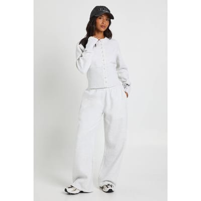 boohoo Dames Petite Deep Hem Popper Bomber Sweatshirt Trainingspak | Asgrijs | Maat: Small