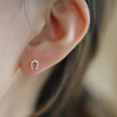 Hetty'S - Lieve kleine oorknopjes - Hoefijzer model - Goldplated echt zilver - Met Zirconia's - Maat 8 X 7 mm
