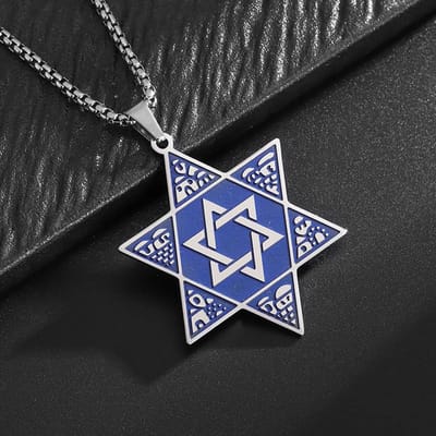 Collier en Acier Inoxydable Style Européen et Américain Rétro Bleu Étoile à Six Branches Mode Long Pendentif Homme Accessoire blue