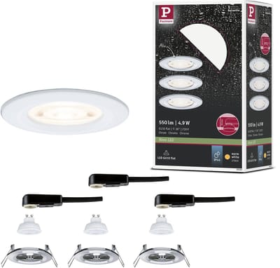 LED-inbouwlamp Nova GU10 Flat stijf IP44 3x4,9W 3x550lm 230V 2700K Chroom