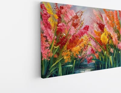 Saammp Canvas Schilderij - Bloementuin in Levendige Kleuren - Abstract - 30x20 - Foto op canvas - Wanddecoratie - Muurdecoratie Woonkamer - Kantoor Decoratie