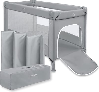 2-in-1 Reisbedje en Box met Opvouwbare Matras en Draagtas - Grijs