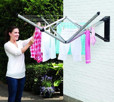 Famanu - Droogrek, 24m Drooglijn, Inklapbaar, UV-bestendige Drooglijnen met Antislip, Plaats voor 2 Trommels Was, Ruimtebesparend, Metallic Grey, 184 x 182 cm