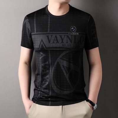 Été nouveau Style coréen hommes à manches courtes mode chemise col rond pull T-shirt ample décontracté vêtements pour hommes 4XL noir