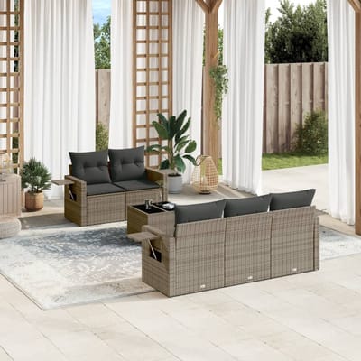 vidaXL - 6-delige - Loungeset - met - kussens - poly - rattan - grijs