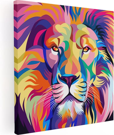 Artaza Canvas Schilderij Leeuw - 80x80 cm - Wanddecoratie Abstract - Muurdecoratie Pop Art - Schilderijen Op Canvas Kleurrijk