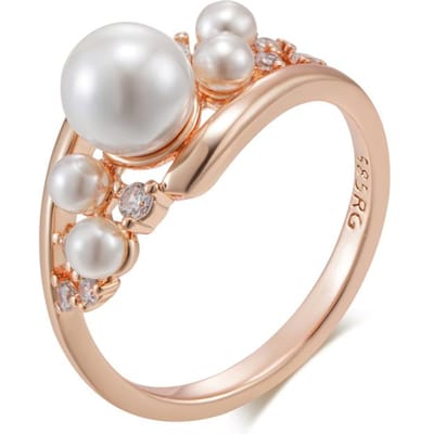 Bague Perle Vintage Unique Pour Femmes Mode Couleur Or Rose Accessoires Zircon Naturel Bijoux Fins Quotidien Nouveauté 9 white