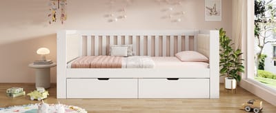 Wishdor – Dagbed 90x200 cm – 2 laden & rugleuning – Scandinavisch design – Massief grenenhout – Wit – Scandinavisch dagbed met opbergruimte