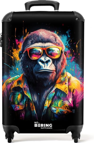 NoBoringSuitcases.com® - Handbagage koffer lichtgewicht - Reiskoffer trolley - Gorilla met Hawaii blouse - Rolkoffer met wieltjes - Past binnen 55x40x20 en 55x35x25