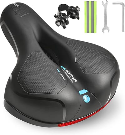 Comfortabel en breed fietszadel - Gewatteerd traagschuim, waterdicht, met schokabsorberende rubberen veren en reflecterende strip