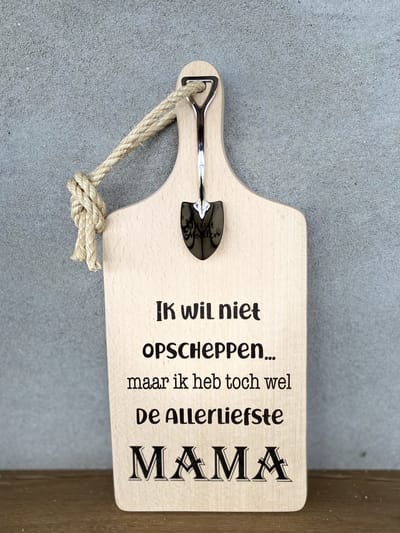 Creaties van Hier - Serveerplankje met Lepeltje - Mama - 35 cm - Hout - Metaal - moederdag cadeautje