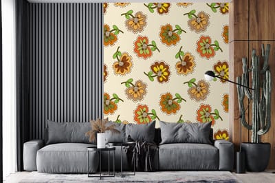 Behang - Fotobehang Design - Bloemen - Retro - Vintage - Breedte 225 cm x hoogte 280 cm