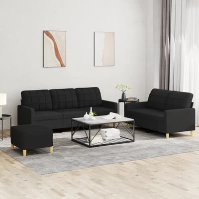 vidaXL - 3-delige - loungeset - met - kussens - stof - zwart