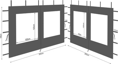 Polyester zijpanelen met raam 300x195cm voor paviljoen 3x3m - Waterdicht en duurzaam