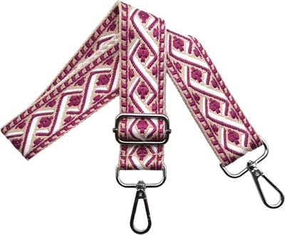 Verstelbare Schouderband voor Handtassen, Breed 3.8 cm, Inclusief Zilveren Karabijnhaak, Roze/Wit, Ideaal voor Dameshandtassen en Rugzakken